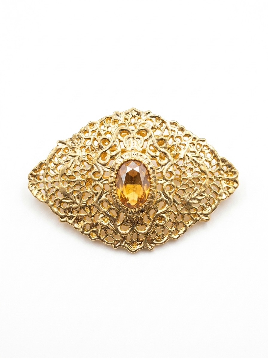 Elegant Filigree Brooch Champagne - packshot fond blanc