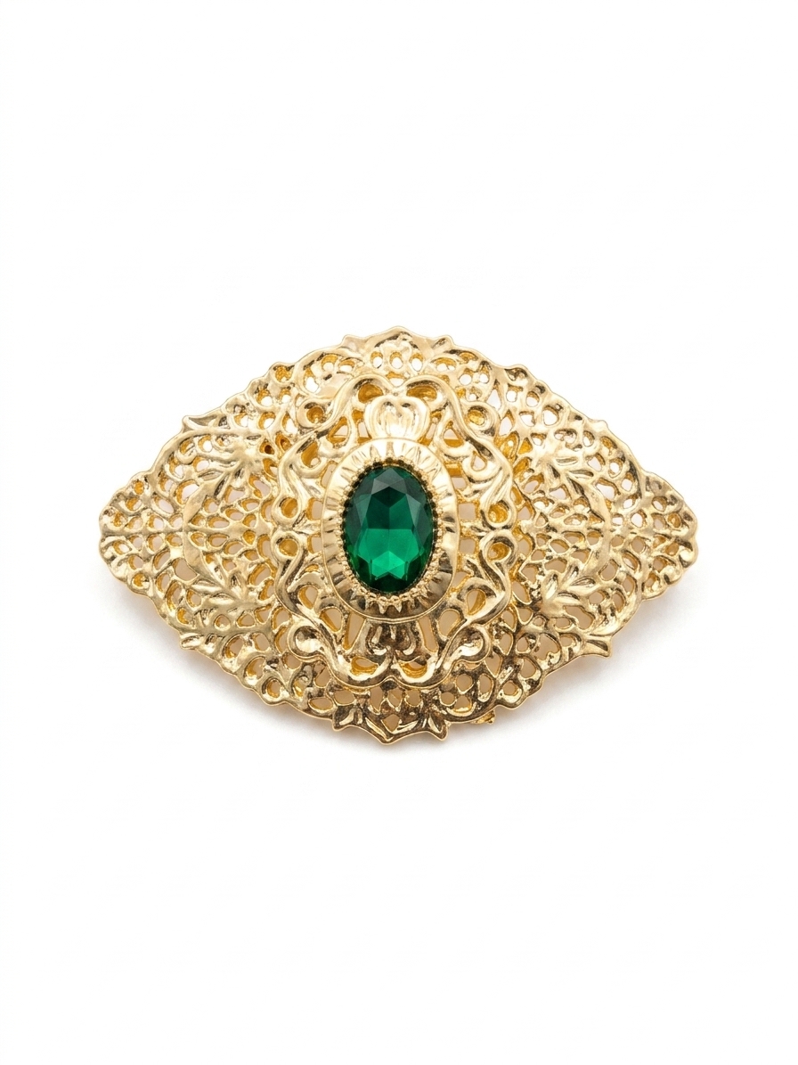 Elegant Filigree Brooch Green - packshot fond blanc