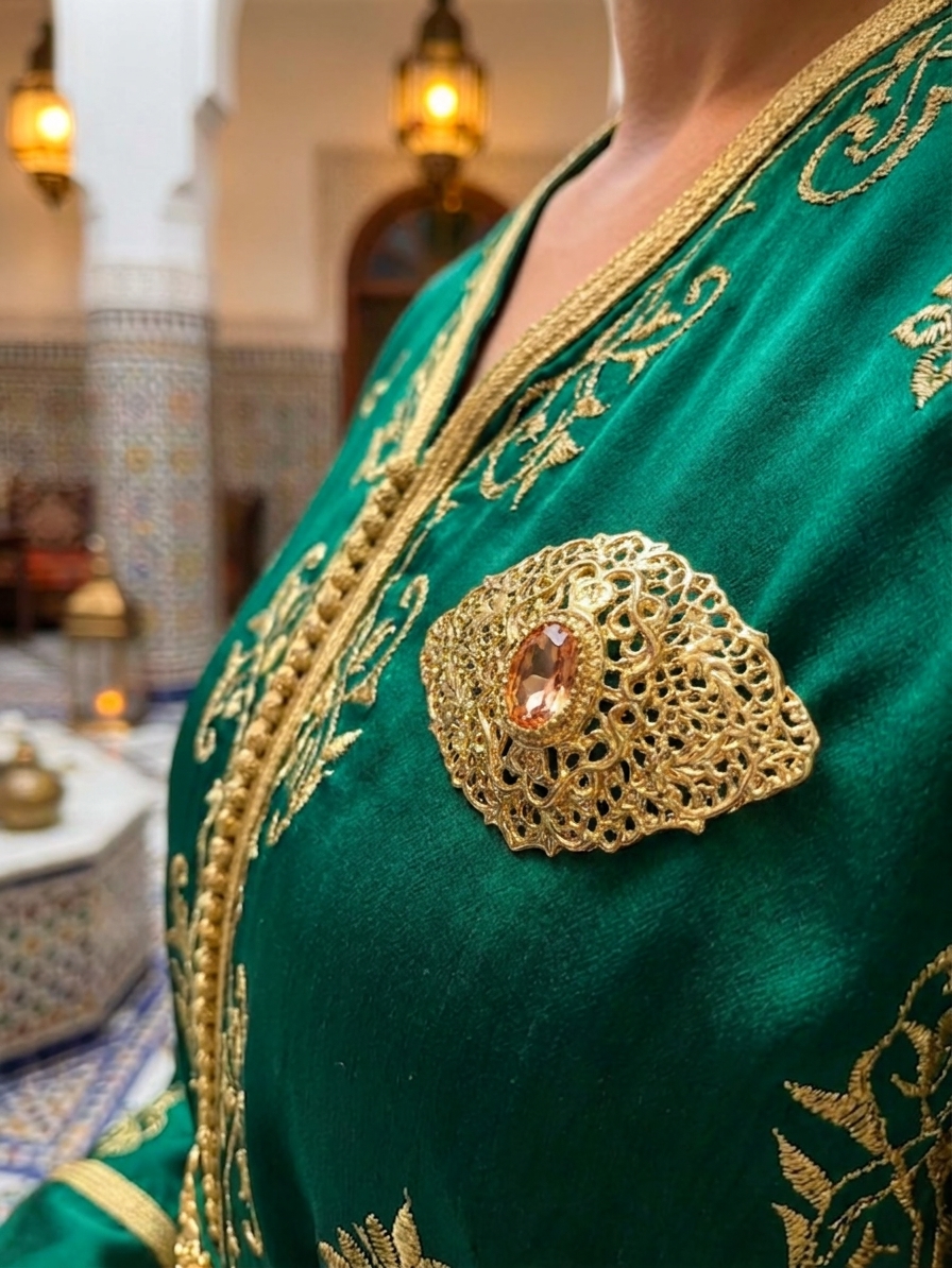 Elegant Filigree Brooch Nude - vue portee