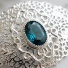 Elegant Filigree Brooch Petrol Blue - zoom detail