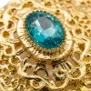 Elegant Filigree Brooch Petrol Blue - zoom detail