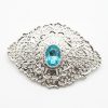 Elegant Filigree Brooch Petrol Blue - packshot fond blanc