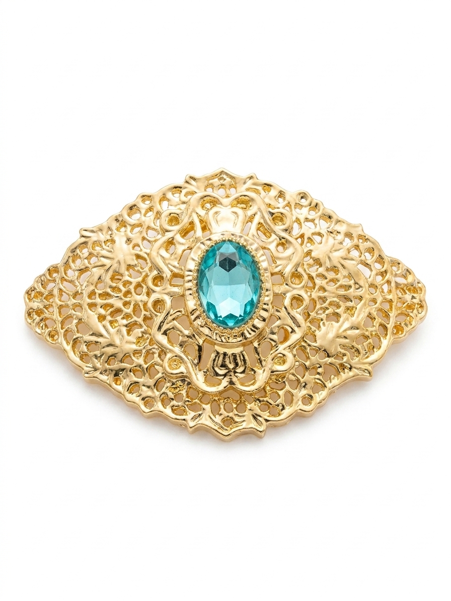 Elegant Filigree Brooch Petrol Blue - packshot fond blanc