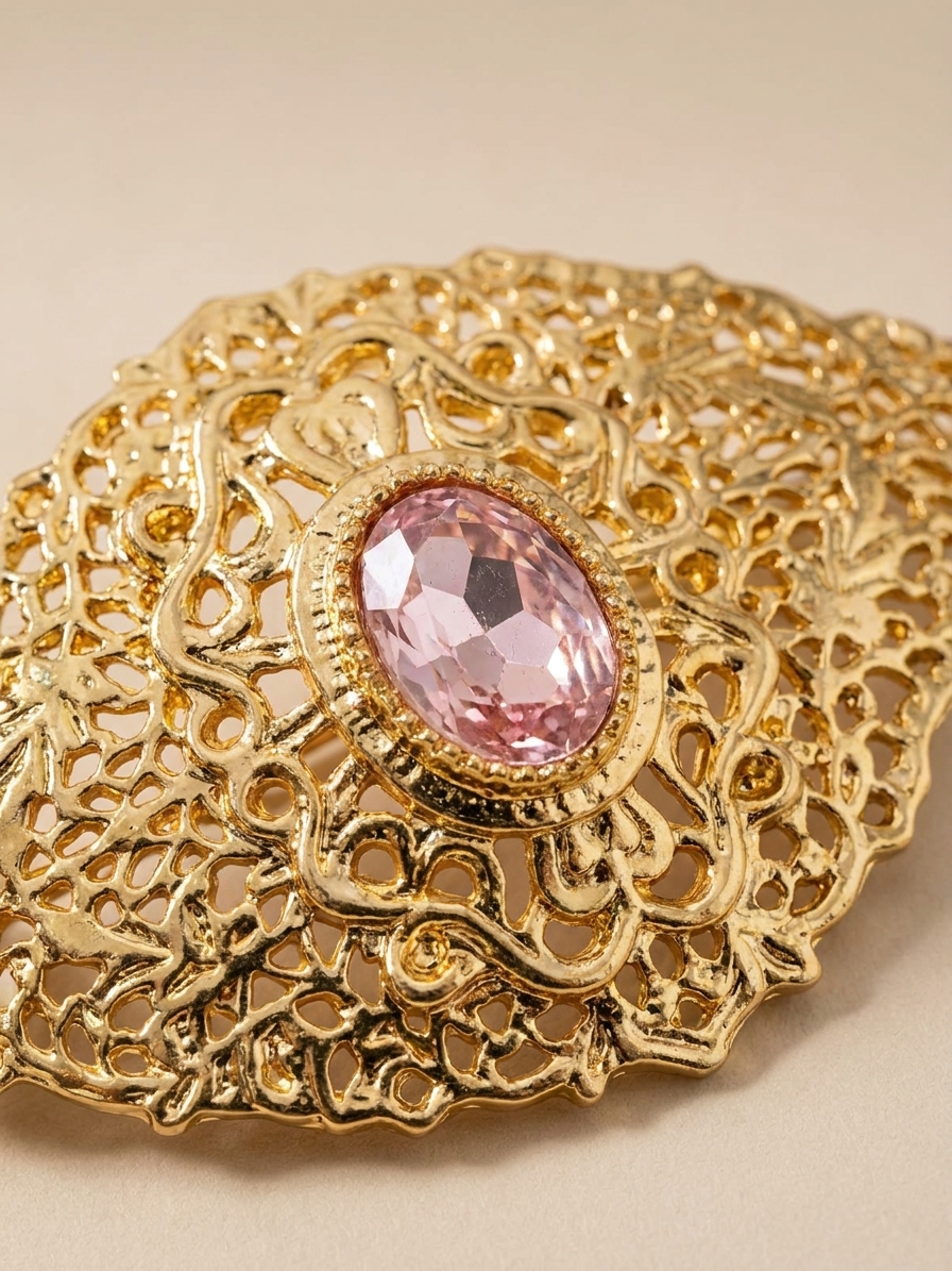 Elegant Filigree Brooch Pink - zoom detail