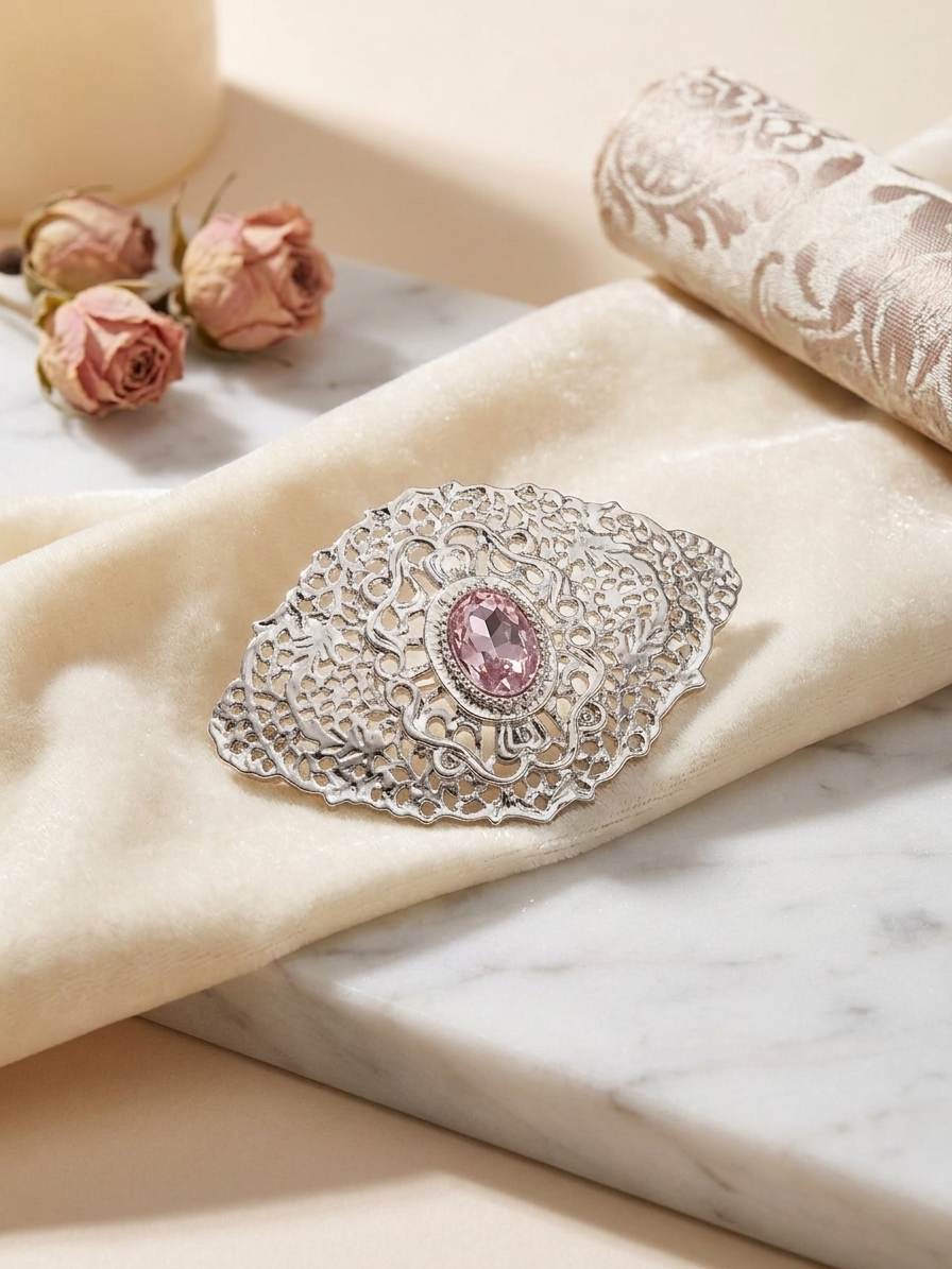 Elegant Filigree Brooch Pink - lifestyle