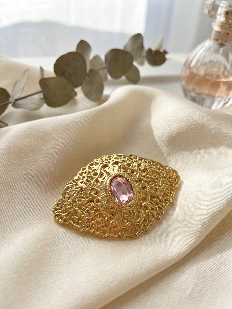 Elegant Filigree Brooch Pink - lifestyle