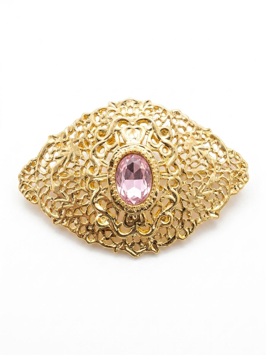 Elegant Filigree Brooch Pink - packshot fond blanc