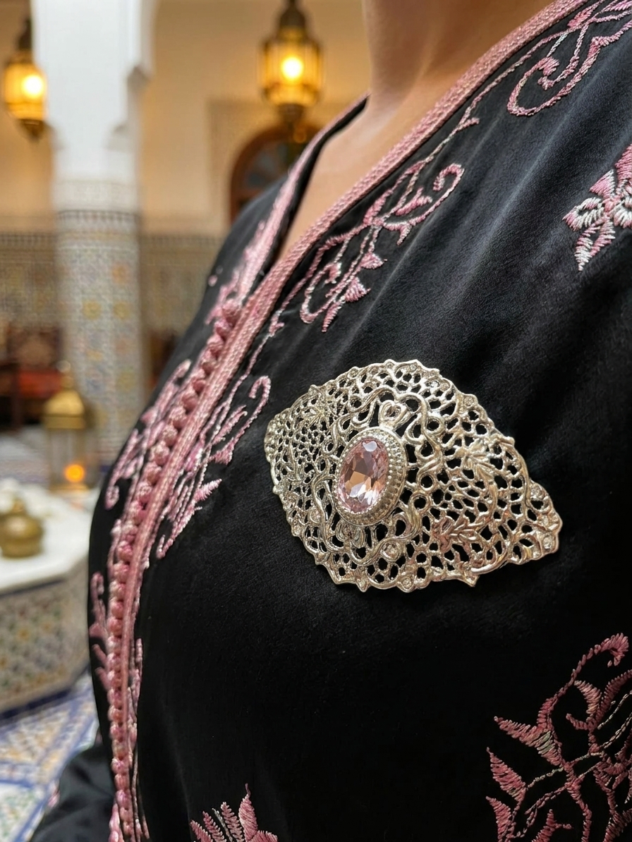 Elegant Filigree Brooch Pink - vue portee