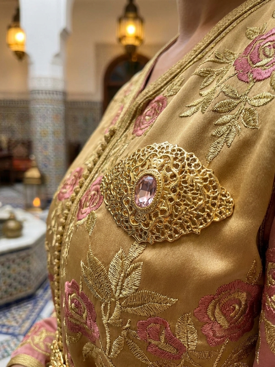 Elegant Filigree Brooch Pink - vue portee