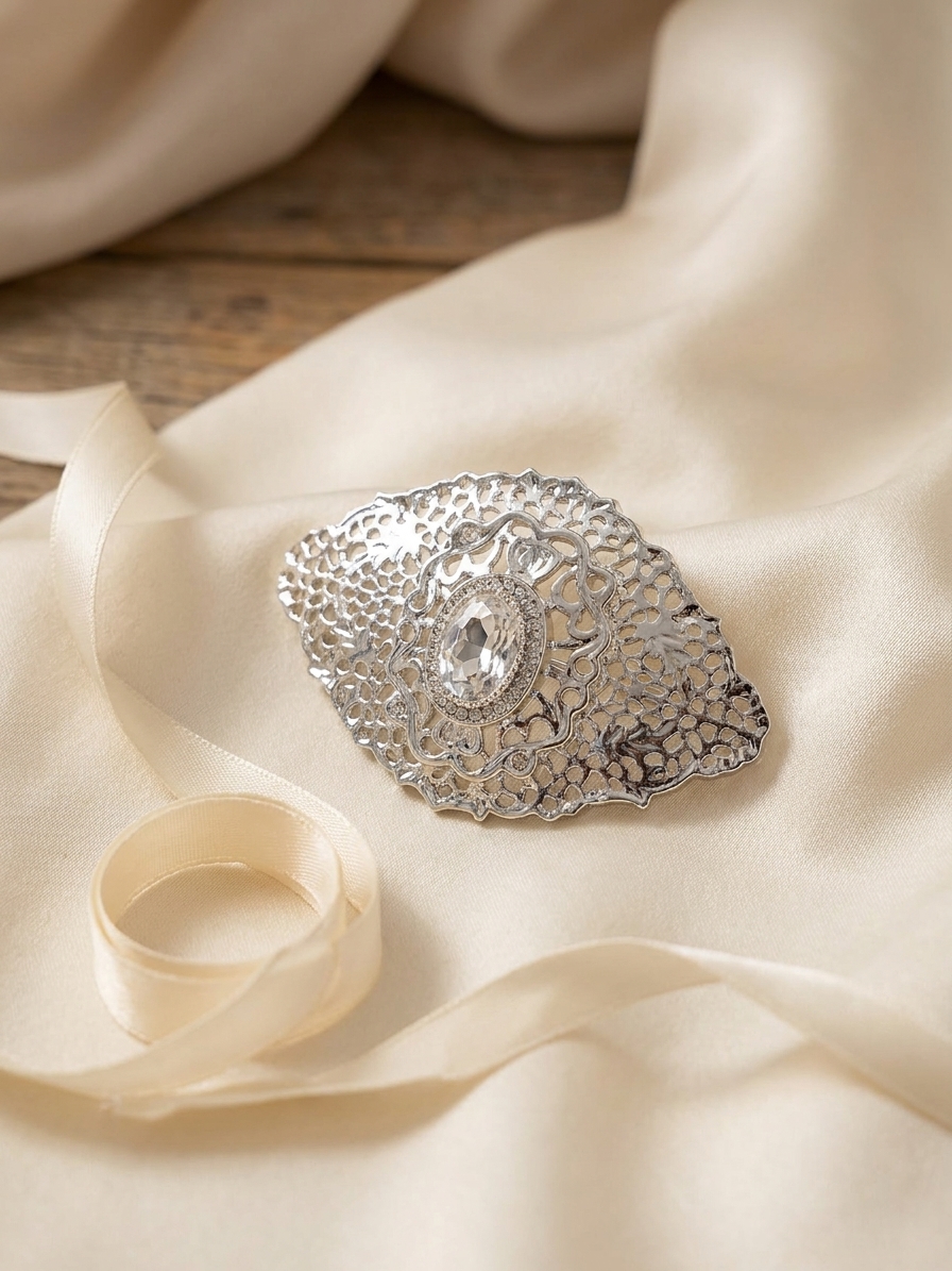 Elegant Filigree Brooch White - lifestyle