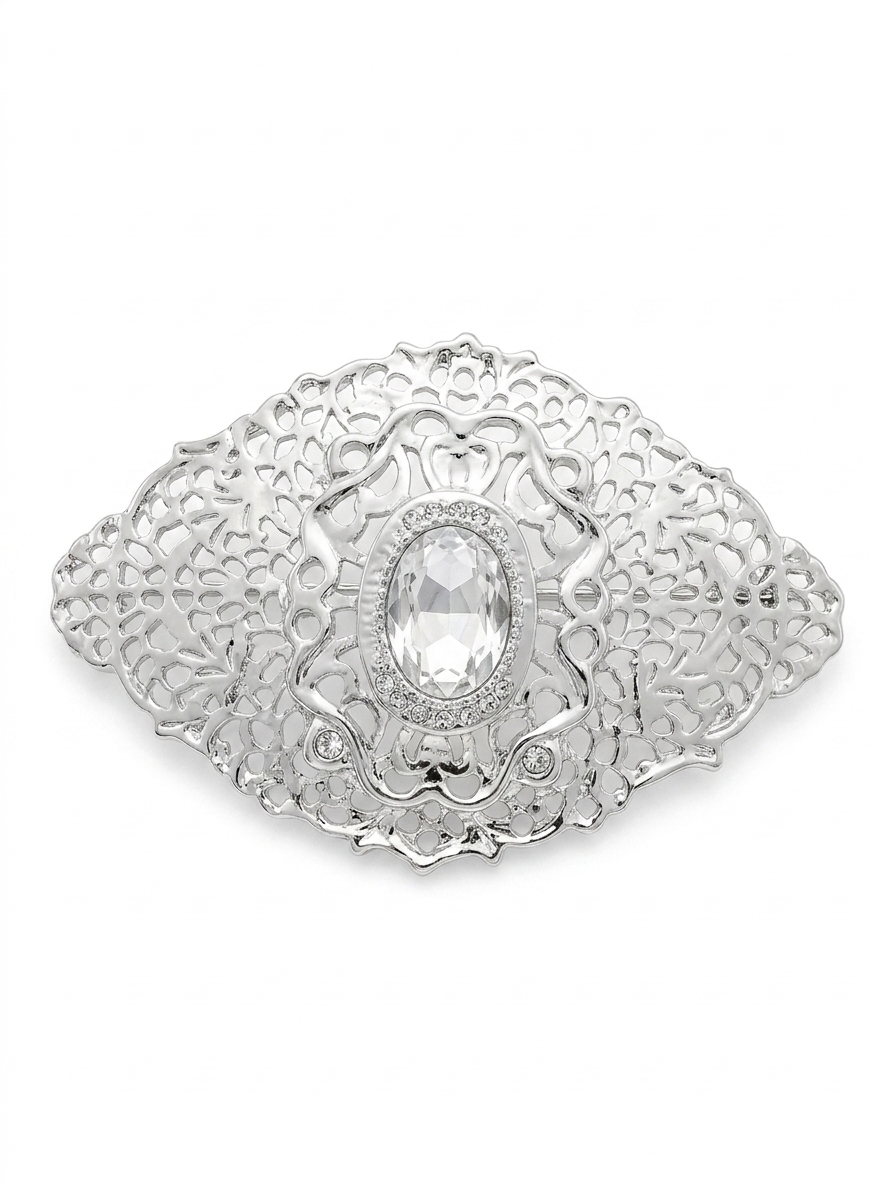 Elegant Filigree Brooch White - packshot fond blanc