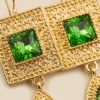 Elegant Filigree Drop Earrings Almond Green - zoom detail