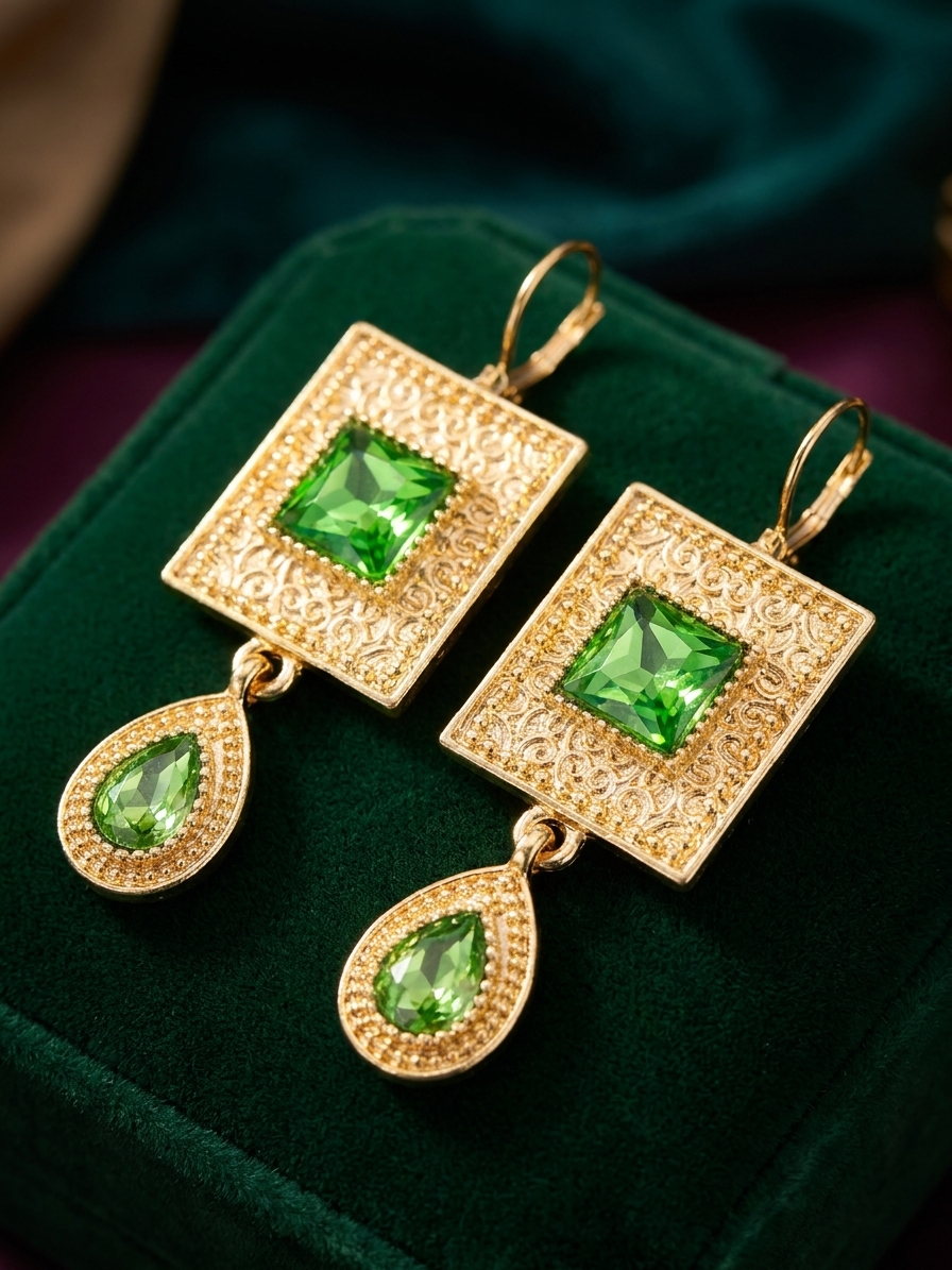 Elegant Filigree Drop Earrings Almond Green - lifestyle