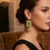 Elegant Filigree Drop Earrings Almond Green - vue portee