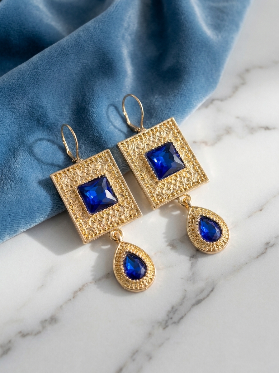 Elegant Filigree Drop Earrings Blue - lifestyle