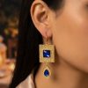 Elegant Filigree Drop Earrings Blue - vue portee