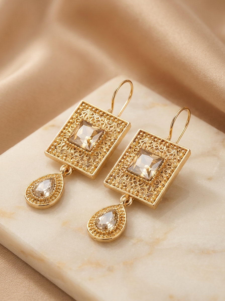 Elegant Filigree Drop Earrings Champagne - lifestyle