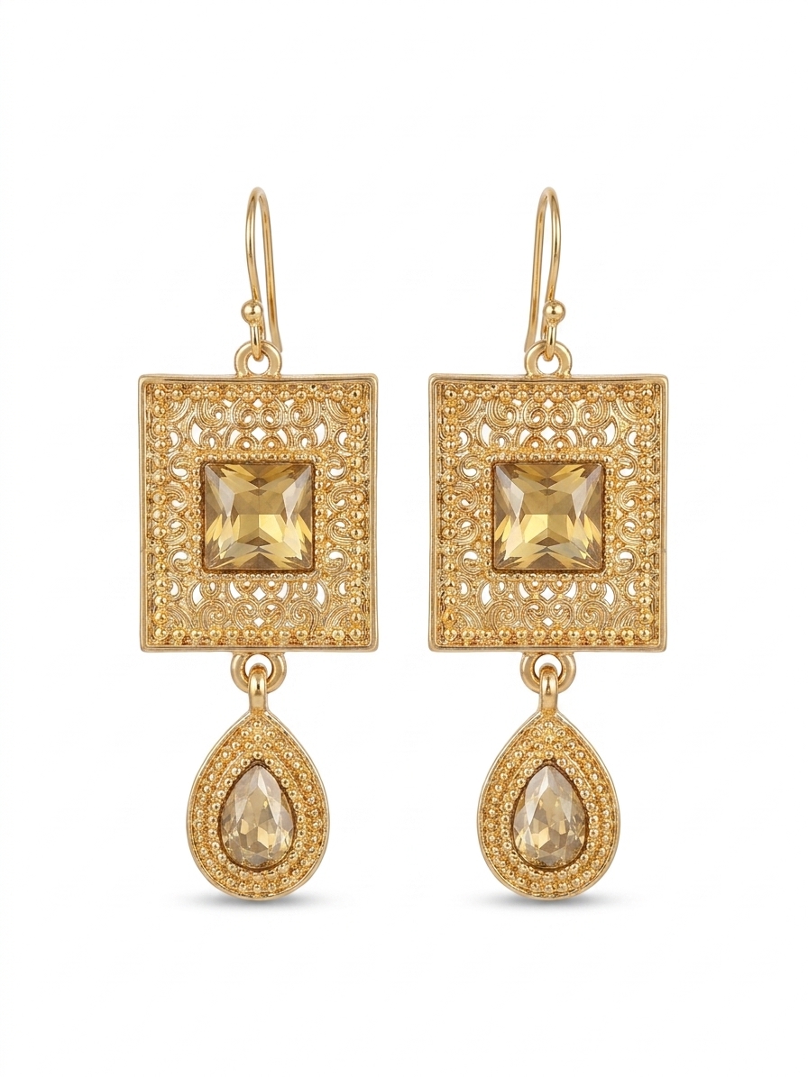 Elegant Filigree Drop Earrings Champagne - packshot fond blanc