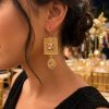 Elegant Filigree Drop Earrings Champagne - vue portee