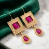 Elegant Filigree Drop Earrings Fuchsia - lifestyle