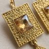 Elegant Filigree Drop Earrings Gold/Taupe - zoom detail