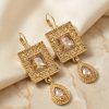 Elegant Filigree Drop Earrings Gold/Taupe - lifestyle