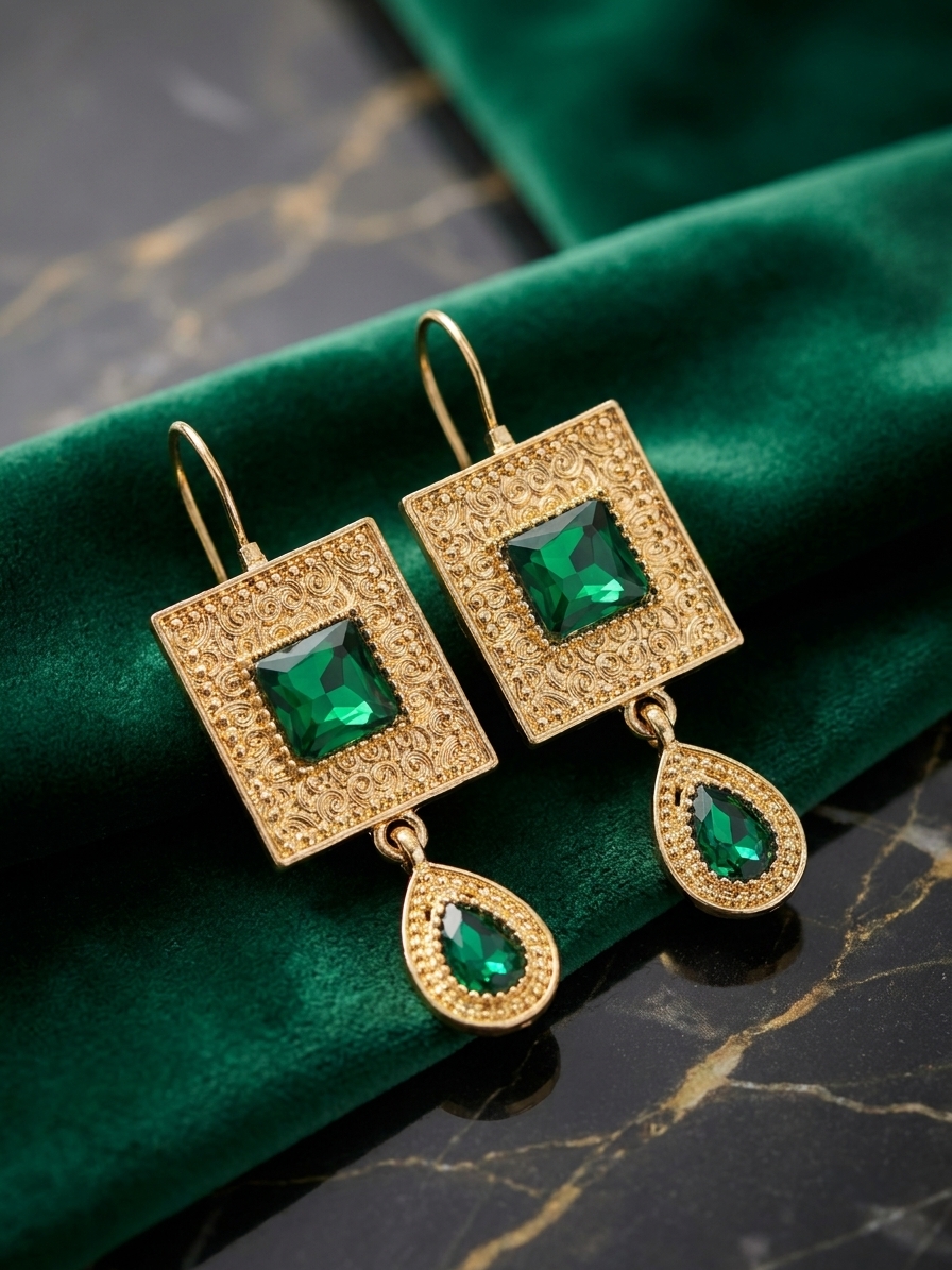 Elegant Filigree Drop Earrings Green - lifestyle