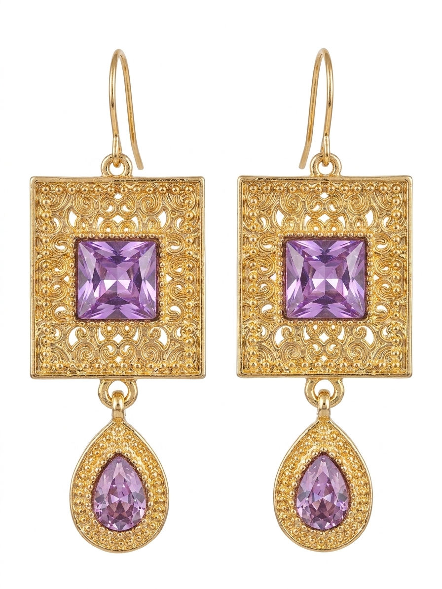 Elegant Filigree Drop Earrings Lilac - packshot fond blanc