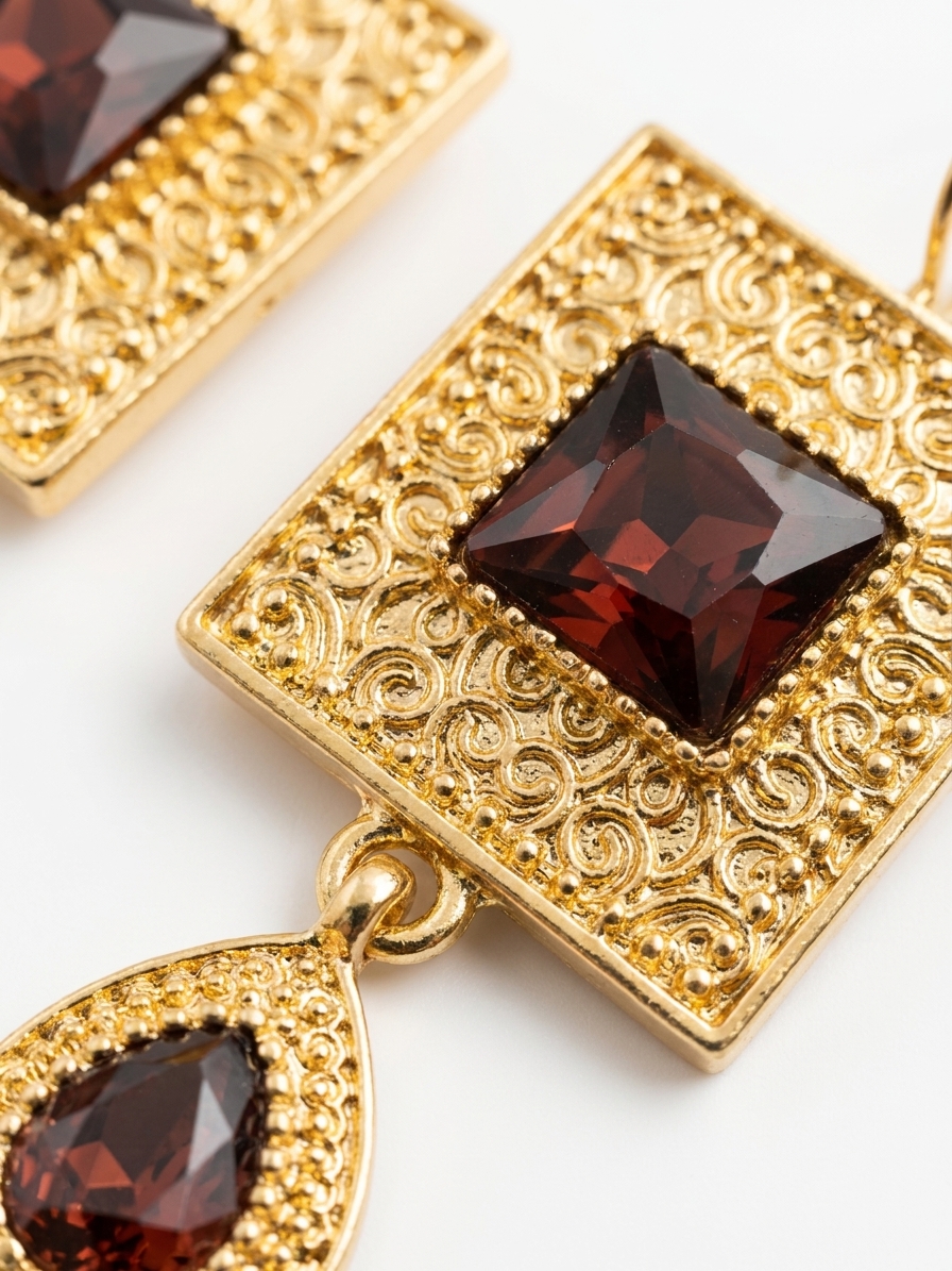 Elegant Filigree Drop Earrings Nude (Dark) - zoom detail