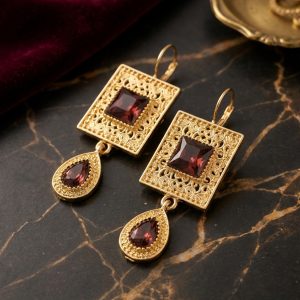 Elegant Filigree Drop Earrings Nude (Dark) - lifestyle