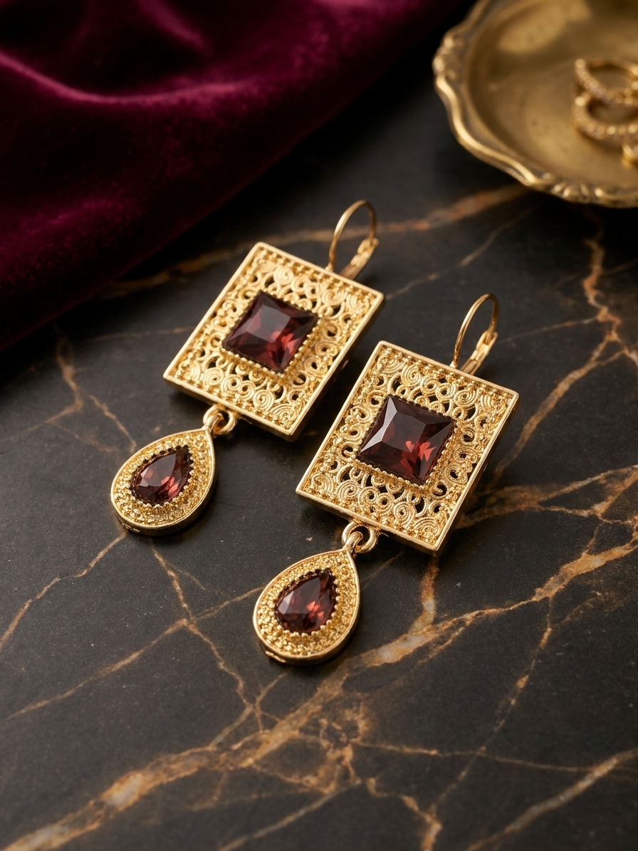 Elegant Filigree Drop Earrings Nude (Dark) - lifestyle