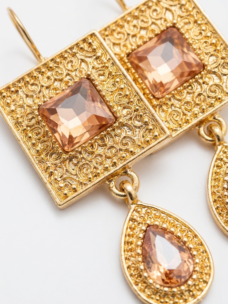 Elegant Filigree Drop Earrings Nude - zoom detail