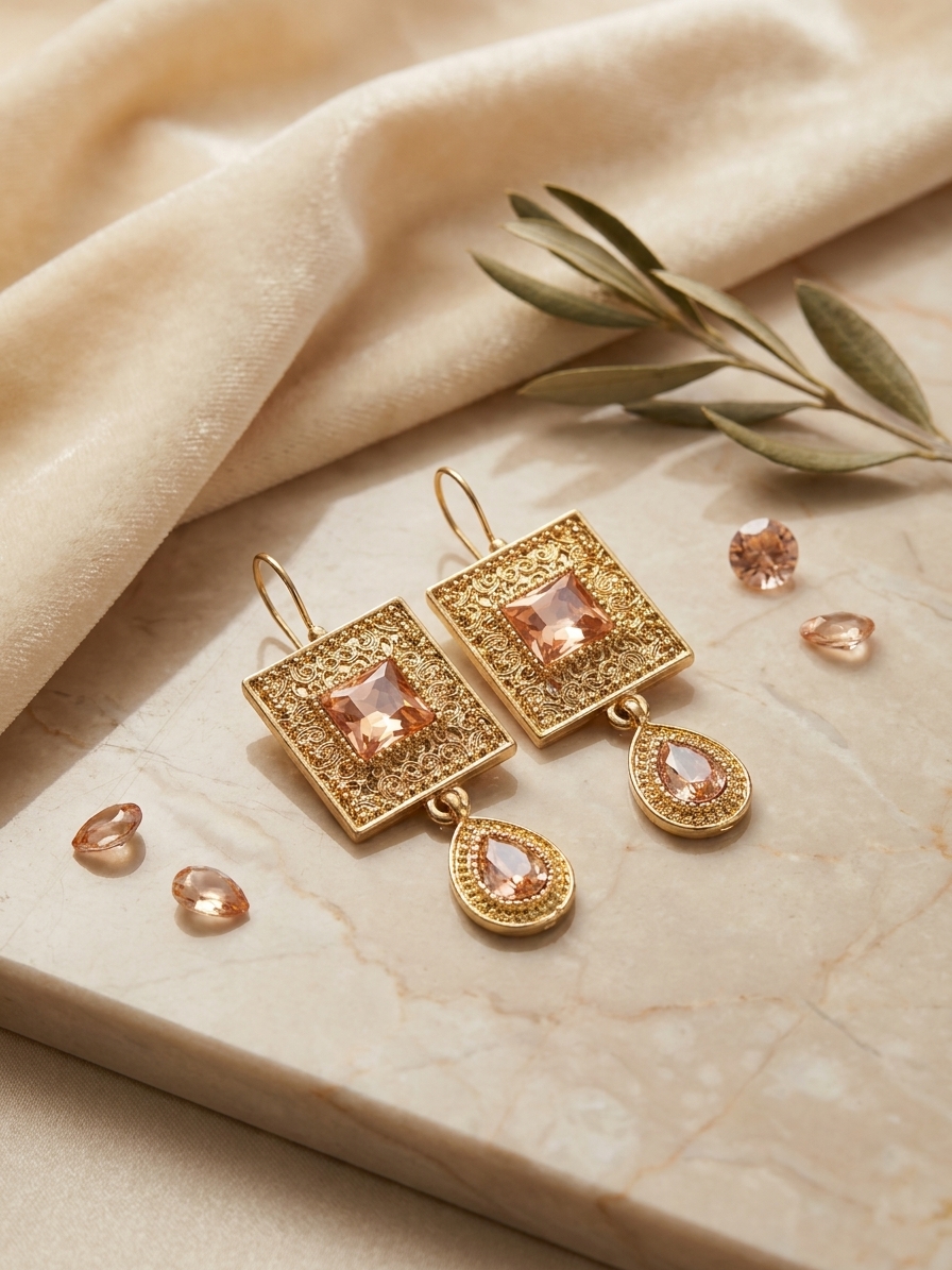Elegant Filigree Drop Earrings Nude - lifestyle