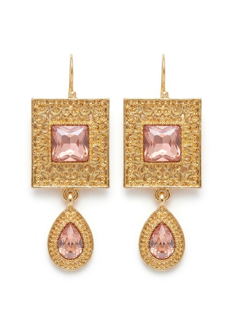 Elegant Filigree Drop Earrings Nude - packshot fond blanc