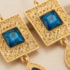 Elegant Filigree Drop Earrings Petrol Blue - zoom detail
