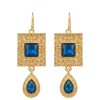 Elegant Filigree Drop Earrings Petrol Blue - packshot fond blanc