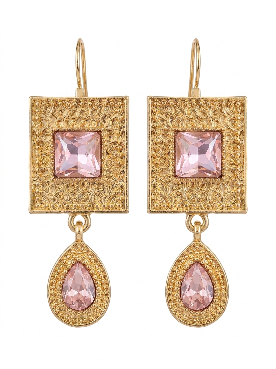 Elegant Filigree Drop Earrings Pink - packshot fond blanc