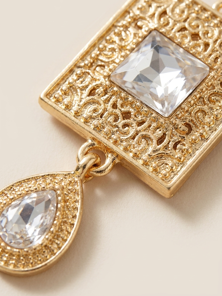Elegant Filigree Drop Earrings White - zoom detail