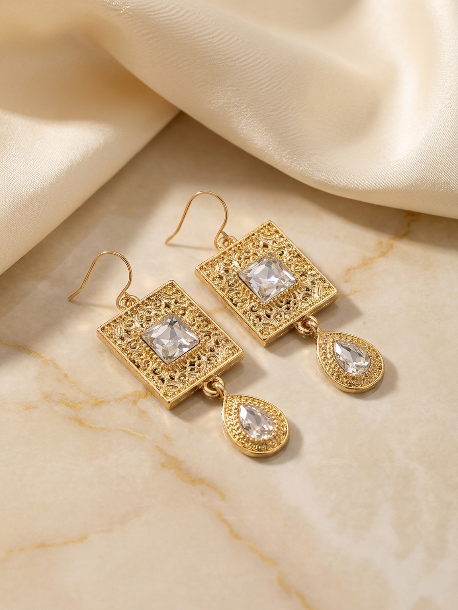 Elegant Filigree Drop Earrings White - lifestyle