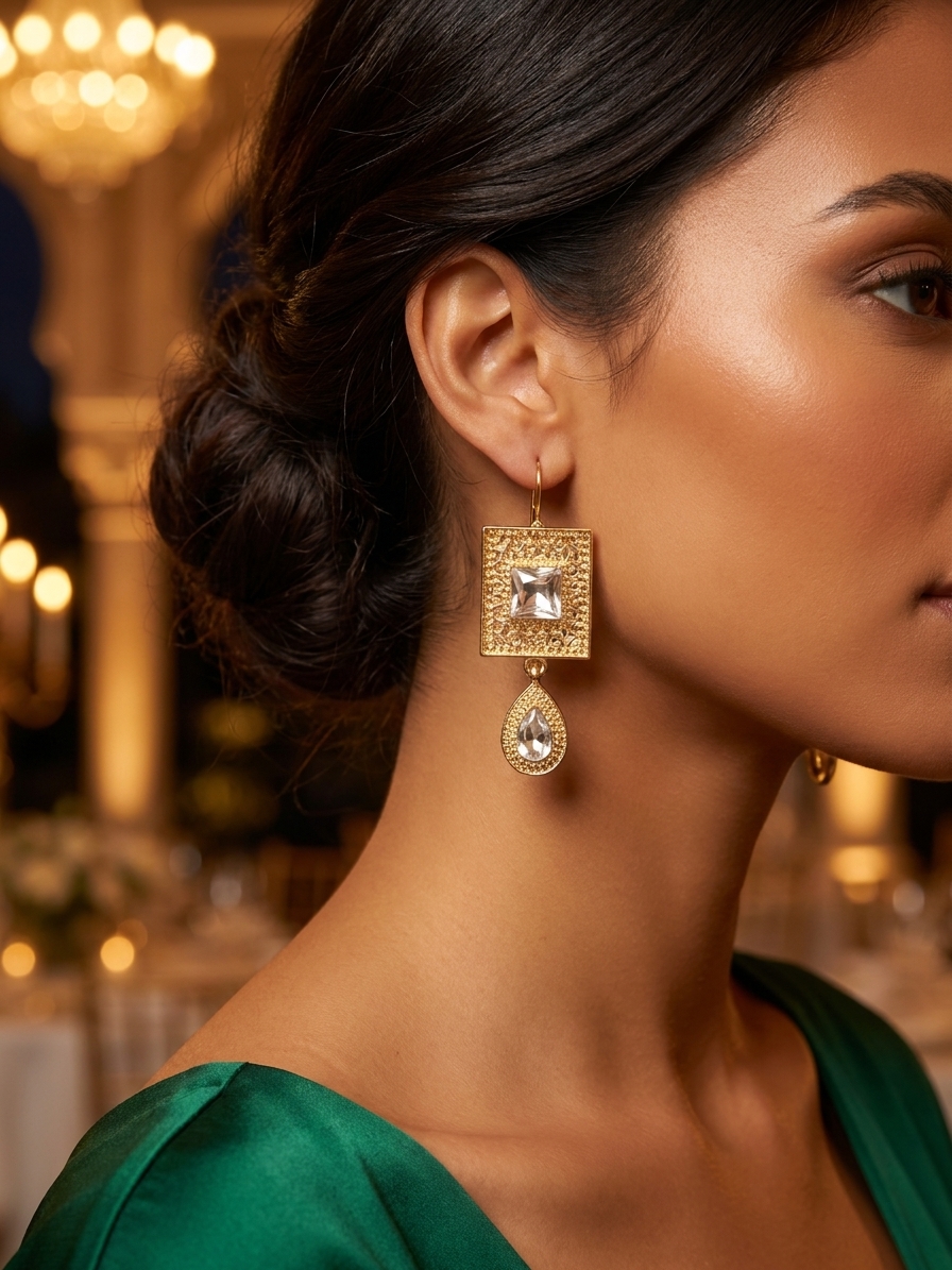 Elegant Filigree Drop Earrings White - vue portee
