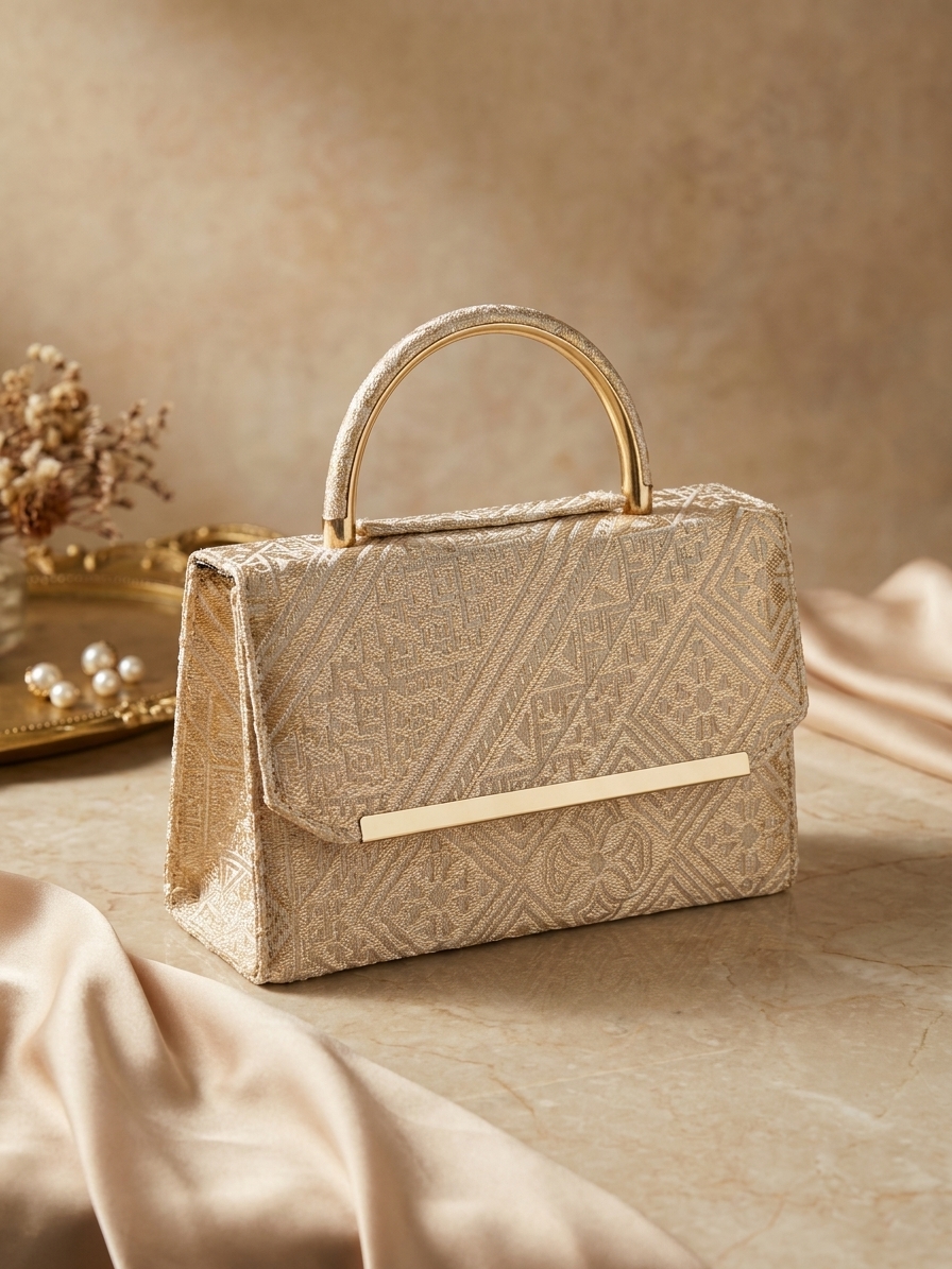 Embroidered Style Handbag Bronze - lifestyle