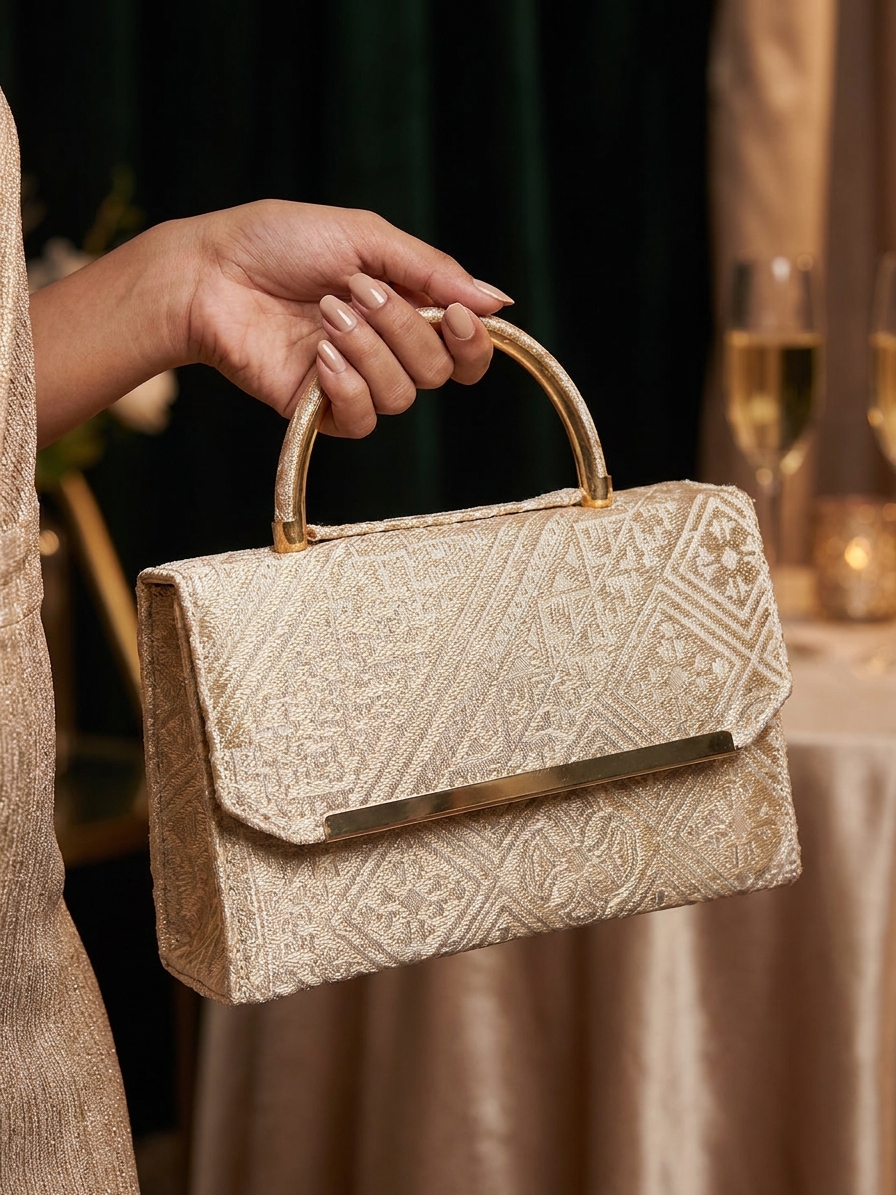 Embroidered Style Handbag Bronze - vue portee