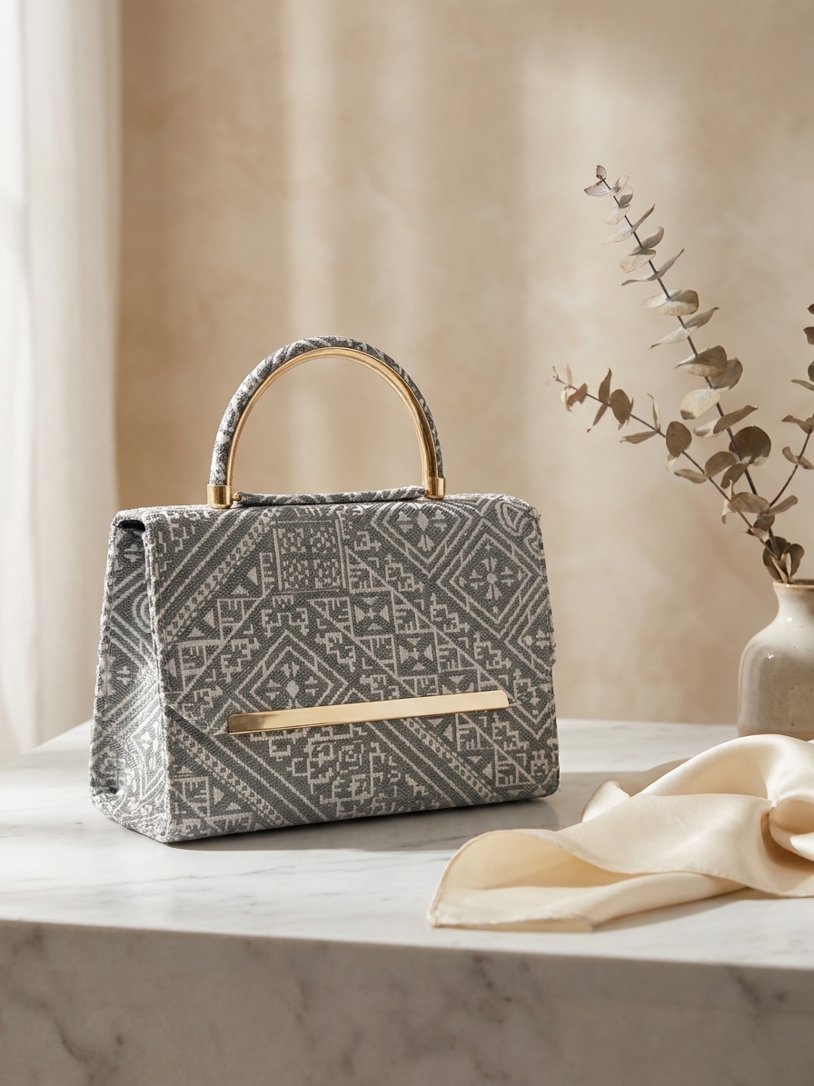 Embroidered Style Handbag Silver - lifestyle