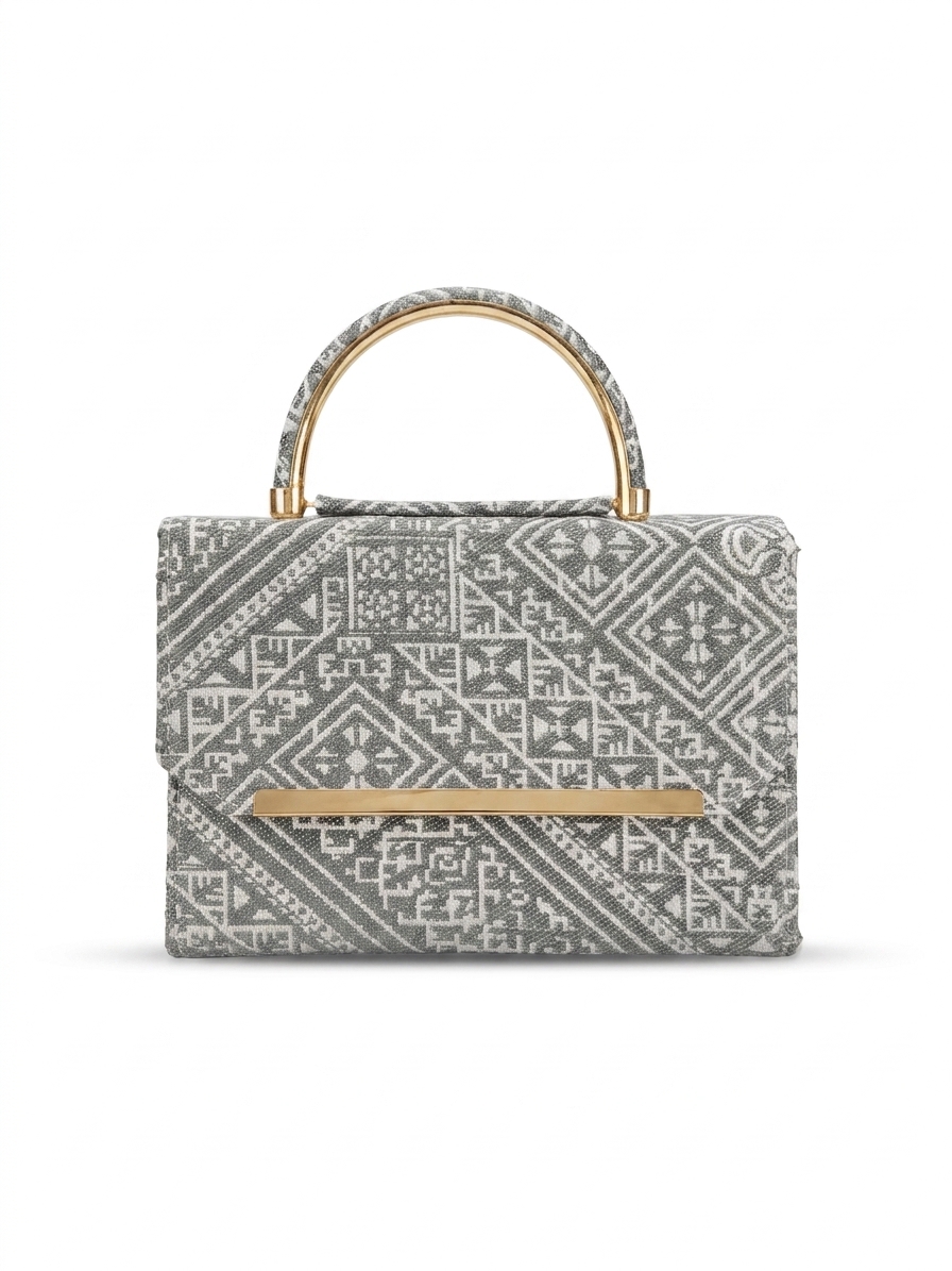 Embroidered Style Handbag Silver - packshot fond blanc