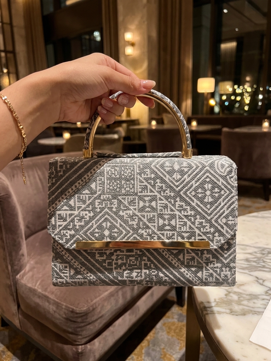 Embroidered Style Handbag Silver - vue portee