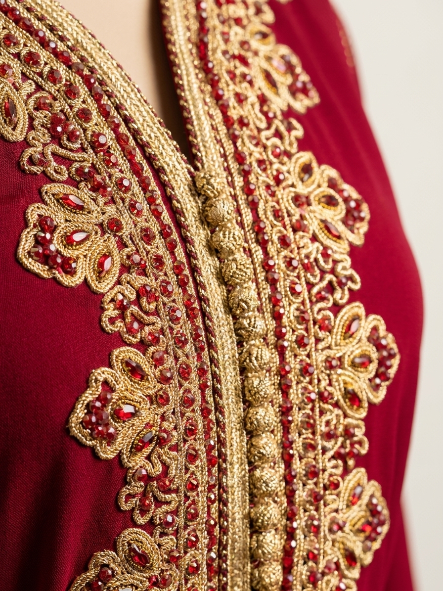 Fatema Caftan Bordeaux - zoom detail