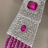 filigree-cascading-statement-necklace-fuchsia-detail-snp3328 Filigree Cascading Statement Necklace Fuchsia - zoom detail