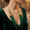 filigree-cascading-statement-necklace-green-porte-snp3320 Filigree Cascading Statement Necklace Green - vue portee