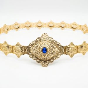 Elegant Filigree Statement Belt Blue - packshot fond blanc