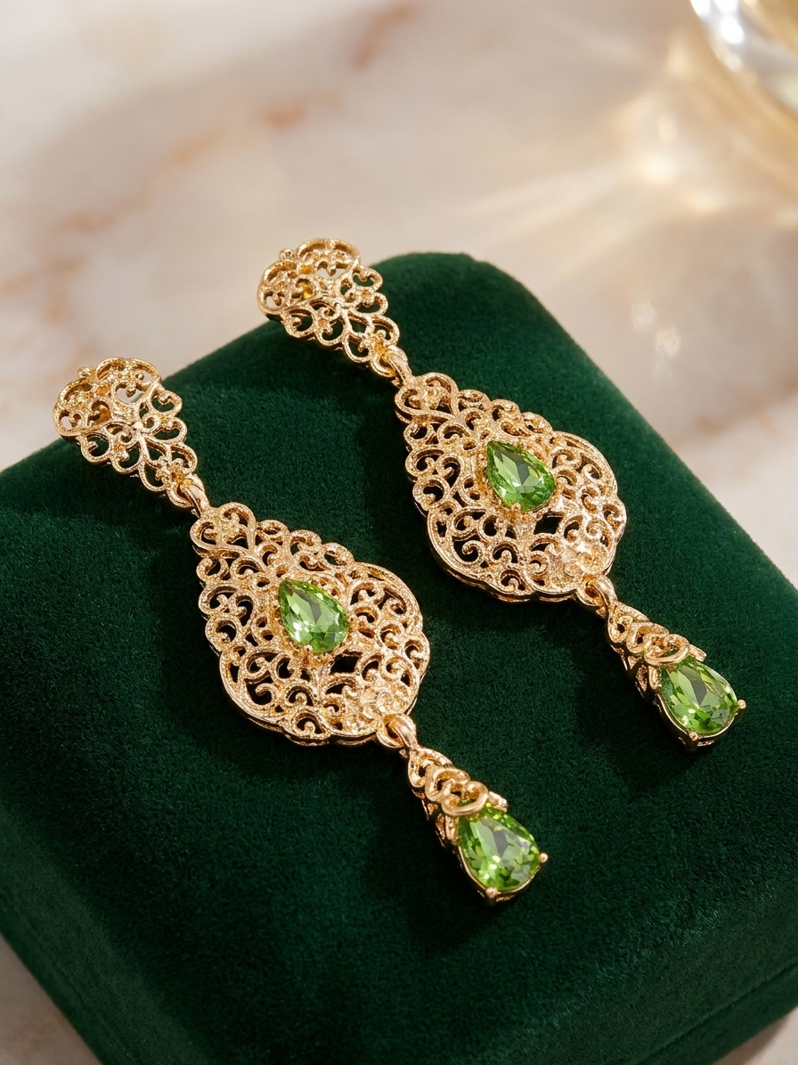 ornate-chandelier-earrings-almond-green-lifestyle-snp2093 Ornate Chandelier Earrings Almond Green - lifestyle